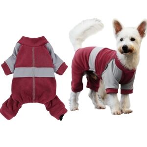Fitwarm Dog Fleece Pajamas Jumpsuit Reflective Stripe Burgundy/Gray XXL